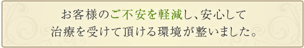 お客様のご不安を軽減し、安心して治療を受けて頂ける環境が整いました